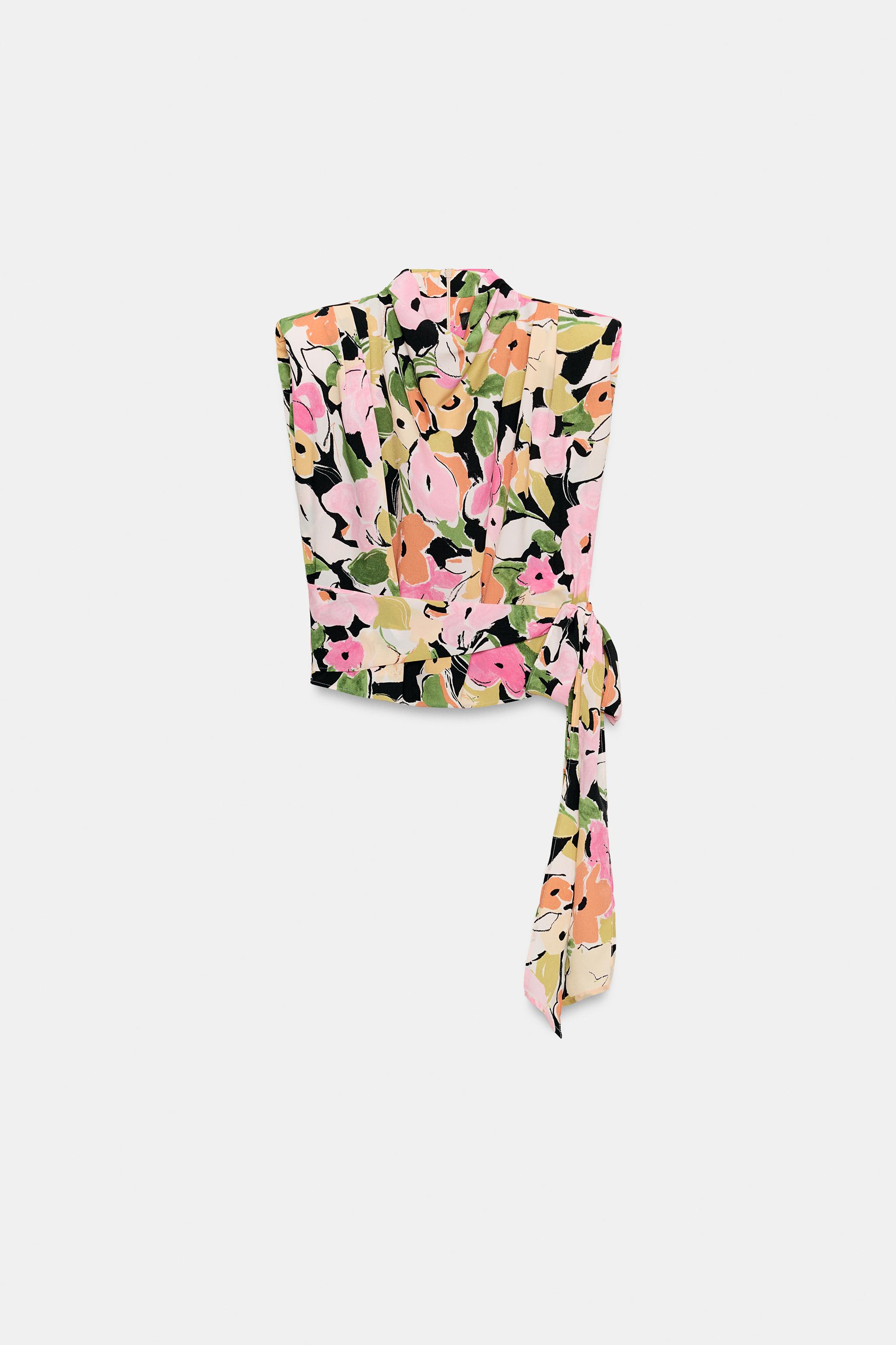 TOP IMPRIMÉ FLEURI À ÉPAULETTES ET CEINTURE